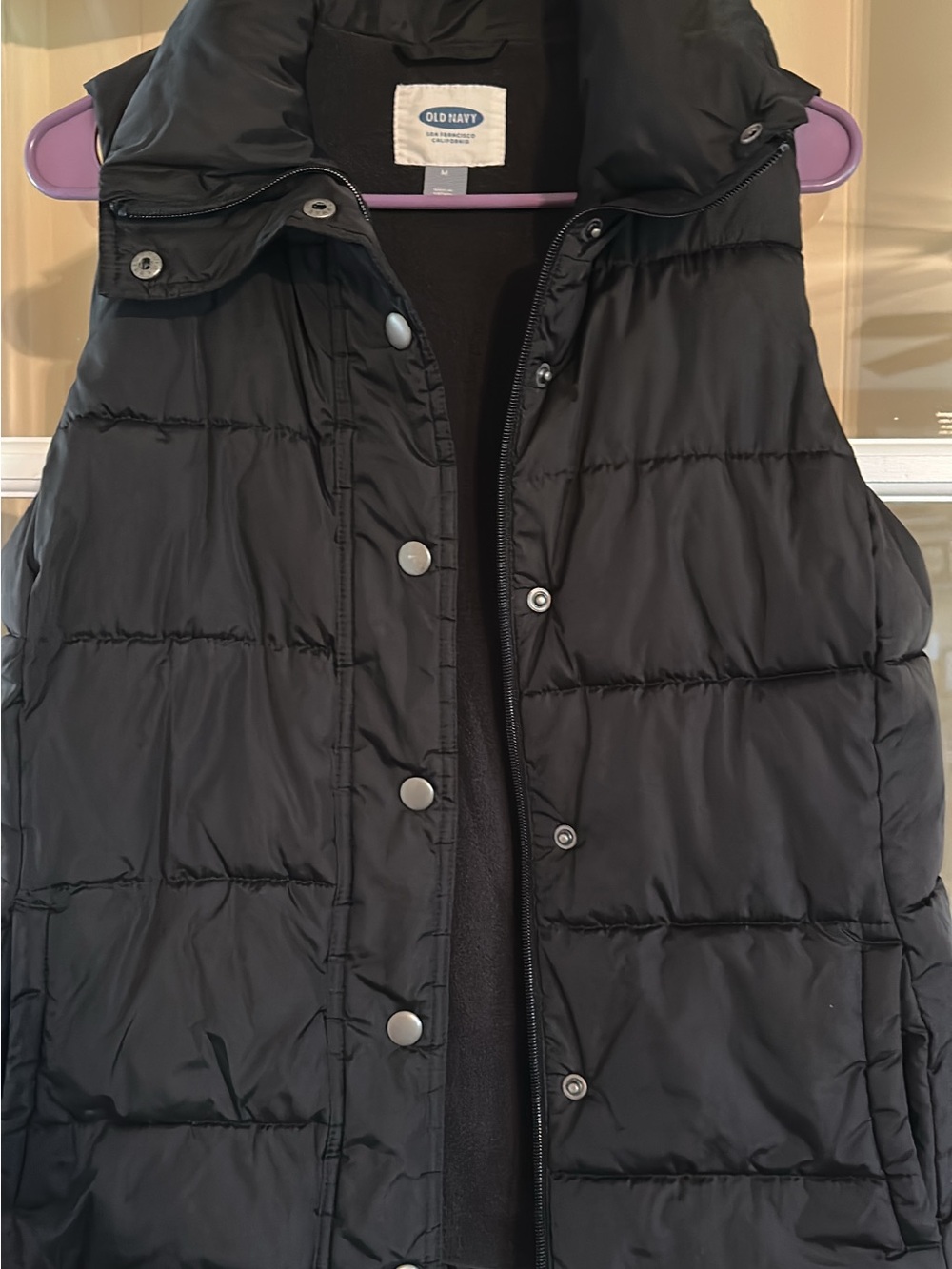 Old Navy Black Quilted Puffer Vest with Snap Front